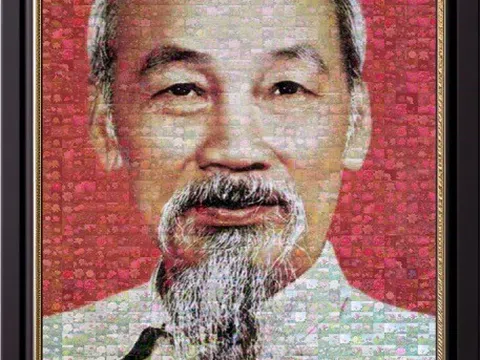 Institute of Economics - Culture and Arts with a Portrait of Uncle Ho made from Lotus Flowers